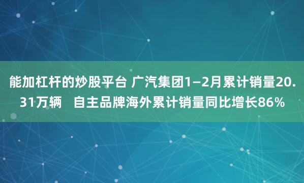 能加杠杆的炒股平台 广汽集团1—2月累计销量20.31万辆   自主品牌海外累计销量同比增长86%