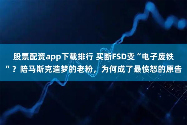 股票配资app下载排行 买断FSD变“电子废铁”？陪马斯克造梦的老粉，为何成了最愤怒的原告